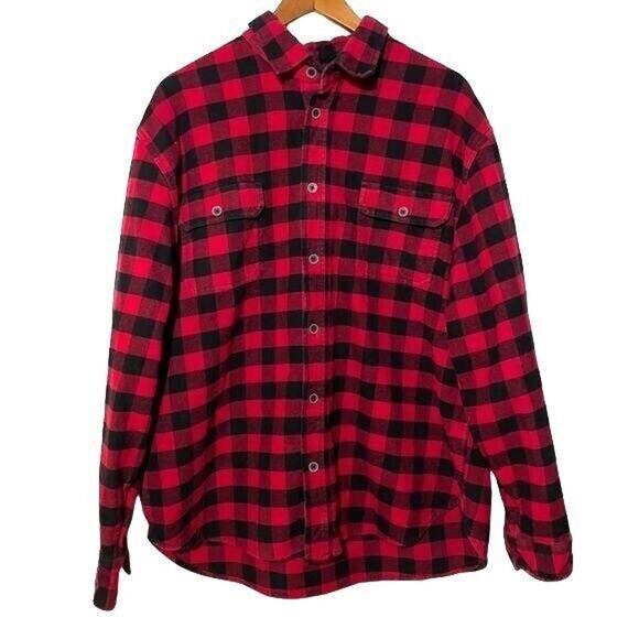 Jachs Brawny Buffalo Plaid Red Black Mens Flannel Long Sleeve Shirt 2X - Picture 1 of 8